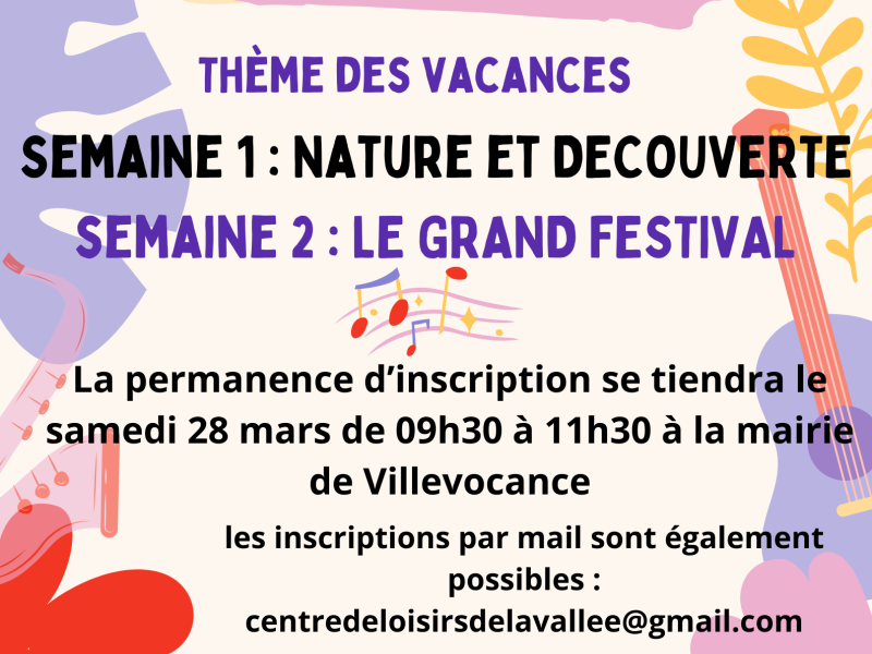 Inscriptions et programme centre de loisirs