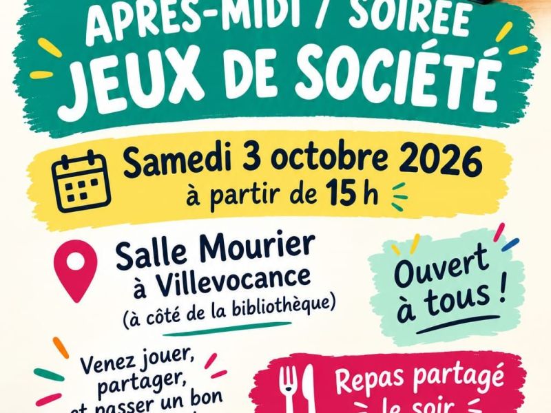 Après-midi et soirée jeux le Samedi 3 Octobre à partir de 15h00